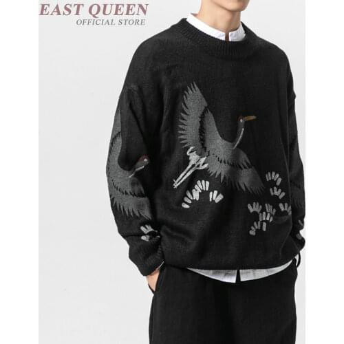 2019 Men Hip Hop Sweater Pullover Streetwear Crane Painting Knitted Sweater Retro Vintage Autumn Sweaters Cotton Couple KK2920