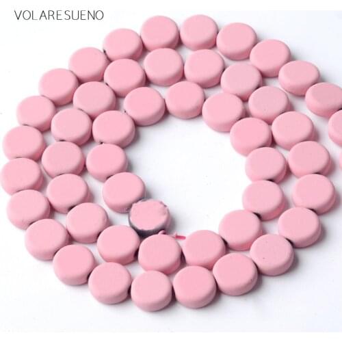 Natural Stone Pink Hematite Stone Rubber Matte Round Cake Shape Beads Space Loose Beads For Jewelry Making 8mm Diy Bracelet 15"