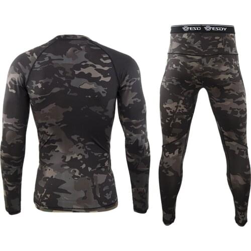 New Mens Camouflage Thermal Underwear Set Long Johns Functional Long Johns Training Camo Sports Run Tracksuit Outdoor Underwear
