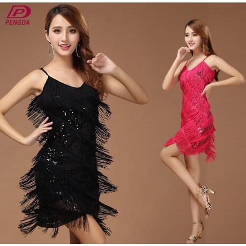 New Arrival Adult Latin Dancing Dress Pengda Latin Dance Skirt Costume Dress Suit Sequins Tassel Latin Dance Costume B-5612