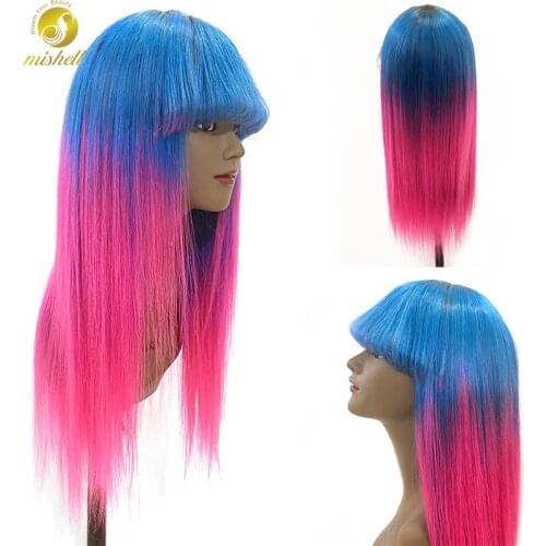 Mishell Highlight Remy Hair Special Colors Straight Hair Wigs New Fashion Human Hair Wigs Pink Color With Bang Customized Colors