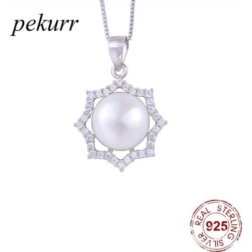 Pekurr 925 Sterling Silver Zircon North Star Natural Freshwater Pearl Necklaces For Women Crystal Lace Pendants Jewelry