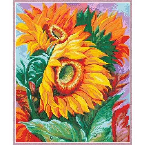 Sunflower Stamped Cross Stitch Kits Printed Fabric 11CT 14CT DIY Needlework Sets Flower Patterns Embroidery Home Decor Paintings