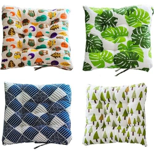Square Seat Cushion Summer Leaves Tree Print Soft Thick Non-Slip Shock Absorption Buttock Chair Pad with Ties for Home