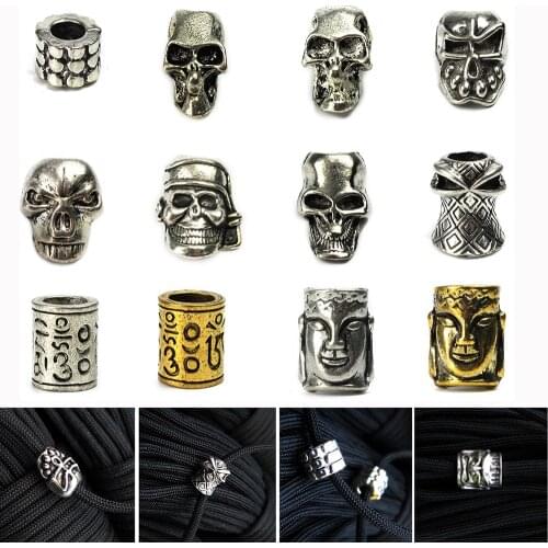 Outdoor Alloy Paracord Beads Metal Charms Skull Knife Lanyard Camping Knife Gadgets Braided Parts Decoration EDC Multi Tools