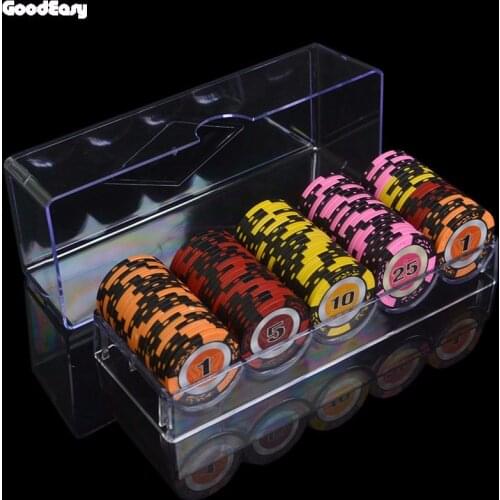 100 Pcs poker Chips sets with Acylic Box 14g Clay Chips Set Metal Texas Hold'em Poker Chips Casino Coins Poker Club Accessories
