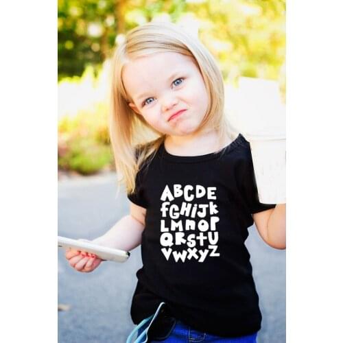 Hi Alphabet Summer Kids Funny Tshirt Letter Kid Tshirts Cute Children Clothes Boys and Girls Short Sleeve Print Shirts