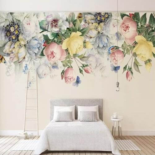 Self-Adhesive Waterproof Canvas Wallpaper 3D Hand-painted Retro Rose Flowers Murals Living Room TV Bedroom Backdrop Wall Sticker
