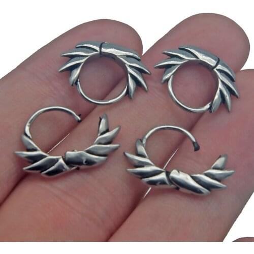 2pcs Women Mens Stainless Steel Leaves Wings Earrings Silver Color Gothic Punk Rock Style Personality Jewelry Findings Gifts