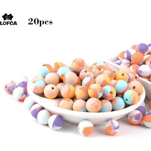 Silicone Beads Color Mix Round & Hexagon Tie Dye Baby Teethers 20pcs Teething Beads BPA Free Baby DIY Pacifier Chain Food Grade