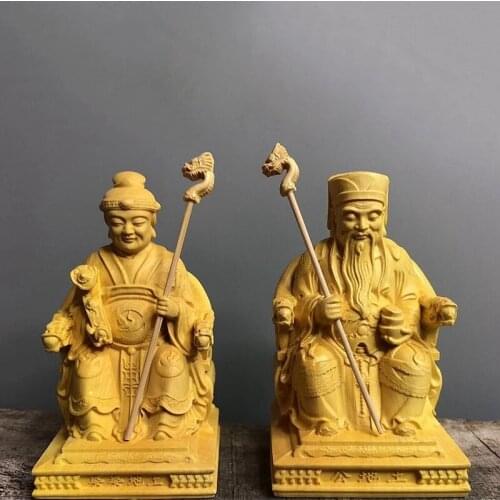 10cm Tu Di Gong,Feng Shui Statue Earth God and Earth Grandmother Wood Carving Ornaments,home Home Decoration