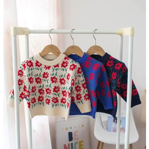 Girls sweater full printing flower kids sweaters kids sweaters for girls tops