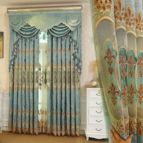 European Style Curtain Thickened Chenille Embroidery Water Soluble Shading Embroidery Curtains for Living Dining Room Bedroom