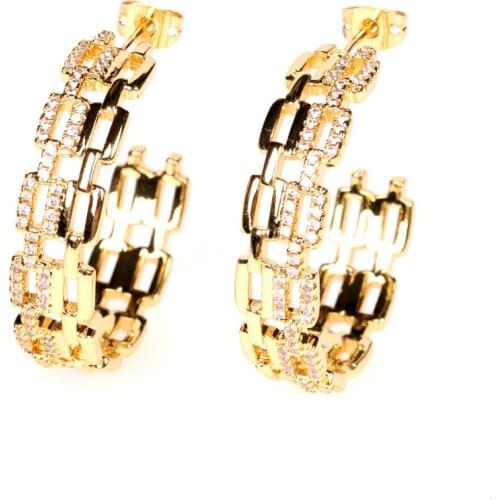 3 Pairs, Geometric designer unique cuban link chain shape pave cz chain luxury women earring fashion jewelry