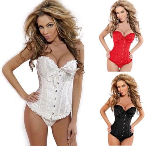 Overbust Corset Sexy Lace Plus Size Erotic Zip Floral Women Bustier Corset Lingerie Tops Brocade Victorian Fashion FreeShipping