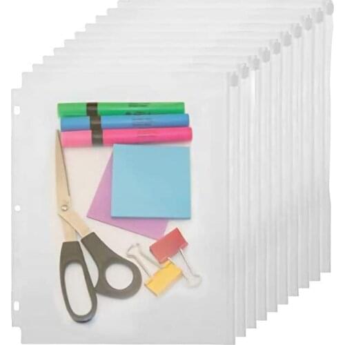 10 Pack/Set A4 Letter Size Clear Waterproof PVC 11.4" x 9.8" Zipper Binder Pocket for 3-Ring Insert Bags Loose Leaf Bags Folders