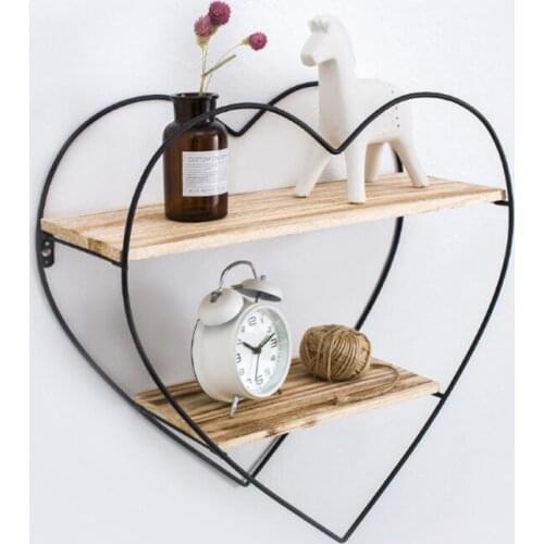 2 Layer Floating Shelf Black Heart Shelves For Wall Metal Heart Wooded Rack Farmhouse Design For Bedroom Bathroom Toilet