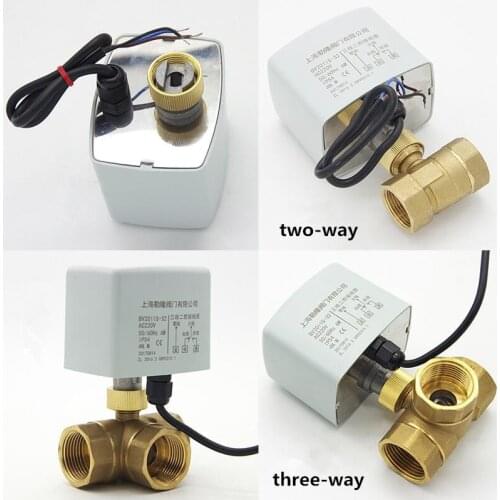 2 way 3 way brass electric Motorized ball valve three-wire two-control three-wire one control L type valve AC220V