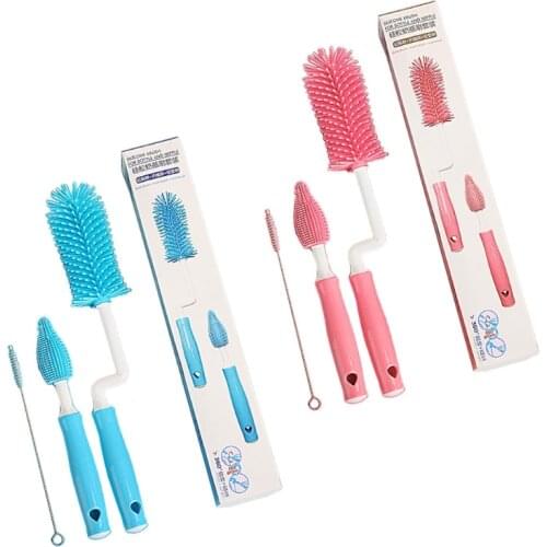 3pcs Newborn Baby Bottle Cleaner Brushes Silicone 360 Degree Rotation Long Handle Baby Milk Bottle Nipple Cup Clean Brush