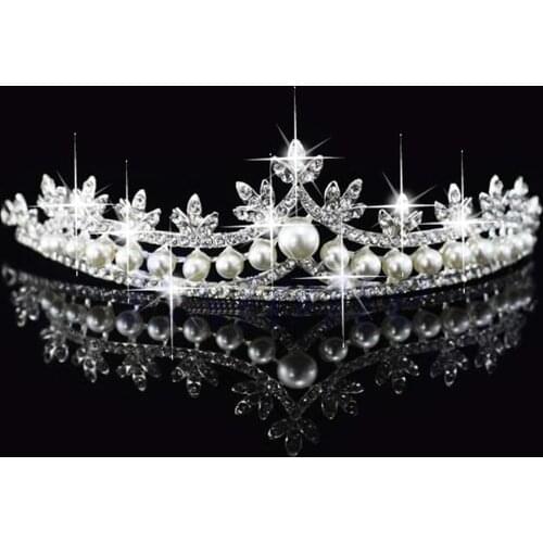 32CE Bridal Princess Rhinestone Pearl Crystal Hair Tiara Wedding Veil Headband Crown