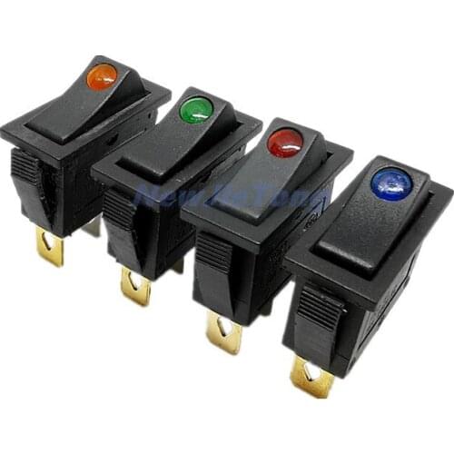 4pcs KCD3 Rocker Switch ON OFF 3Pin Latching 16A 250VAC With Dot LED For Motor Car Auto Switch Red Blue Green Yellow Light