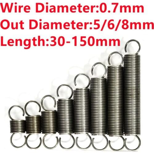 10PCS Small Wire Steel Extension Coil Spring With Double Hooks 0.6/0.8mm Wire Diameter*4/5/6/7/8mm Out Diameter*10-60mm Length