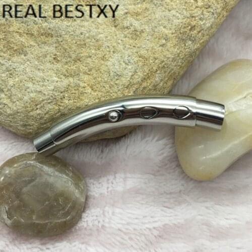 50pcs/lot Stainless Steel Adjustable Bayonet Clasps Curved Tube Bar DIY Leather Cord Clasp Bracelet Buckle Jewelry Making Clasp