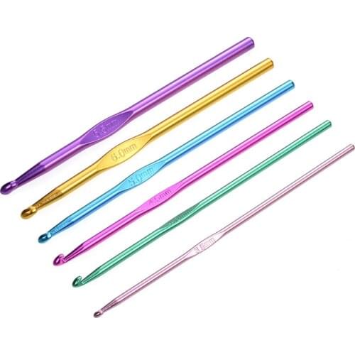 6.5-3.5mm Aluminum Hand Sewing Knitting Needles Handle Crochet Hook Set At Random Color DIY Crafts Home Supplies, 6 PCs/Set