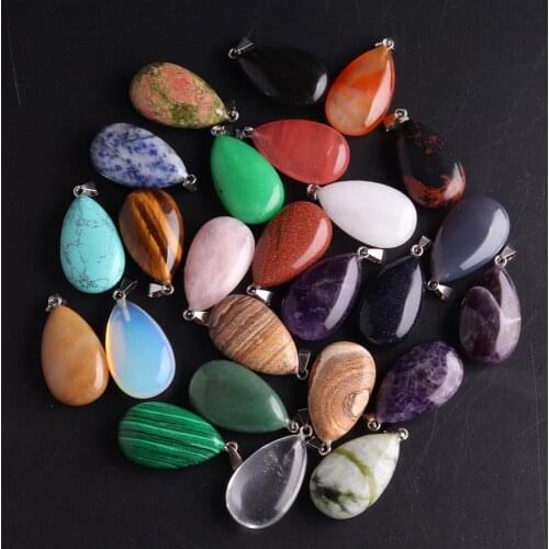 6PCS Wholesale Mix Colors Natural Stone Necklace Pendants Water Drop Reiki Chakra Energy Pendulum Pendant For Jewelry Making