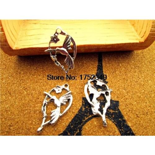 60pcs Hummingbird Charms Hummigbird Connectors Antiqued Silver Tone 22 x 30mm