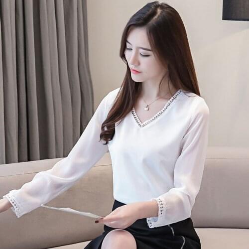 Fashion womens tops blouses women chiffon blouse shirt long sleeve clothes office blouse women shirts blusas White Pink DD2450