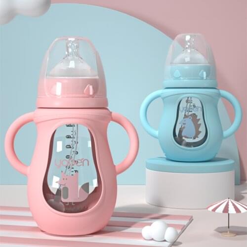 150ml/240ml Baby bottles Natural Glass BPA Free Newborn Feeding Bottle kids Anti-Colic Breast-Like Nipple bottle with straw