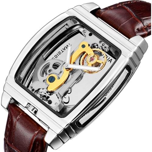 Steampunk Skeleton Luxury Transparent Automatic Mechanical Watch Men Gear Self Winding Leather Mens Clock Watches montre homme
