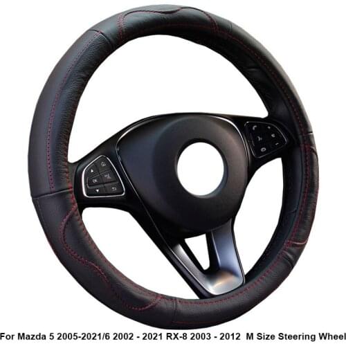 Cow True Leather Car Steering Wheel Cover For Mazda 5 2005 - 2021 For Mazda 6 2002 - 2021 RX-8 2003 - 2012 M Size Steering Wheel