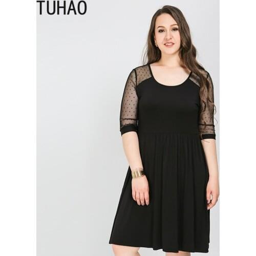 TUHAO BLACK Elegant Party Dress Summer Women Dresses Splicing Office Lady Dress 6XL 5XL 4XL Plus Size Female Dresses LW124