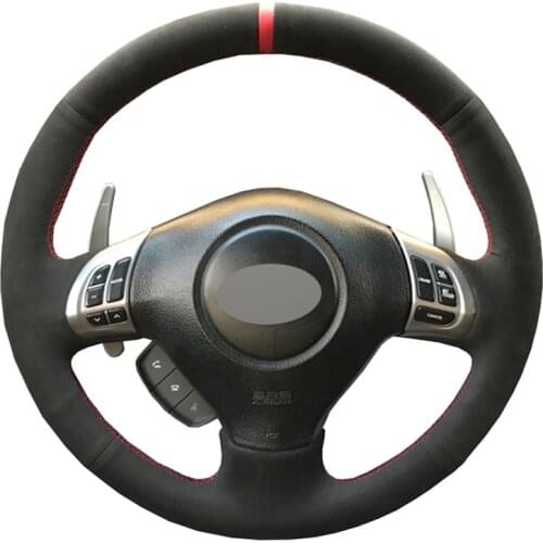 Hand-stitched Black Suede Marker Car Steering Wheel Cover for Subaru Forester Impreza Legacy Outback Impreza WRX (WRX STI) Exiga