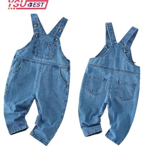 2021 Kids Overalls Outfits Spring Summer Denim Baby Girl Boy Overalls Girls Jeans Jumpsuit Pocket Children Leisure Pants Blue