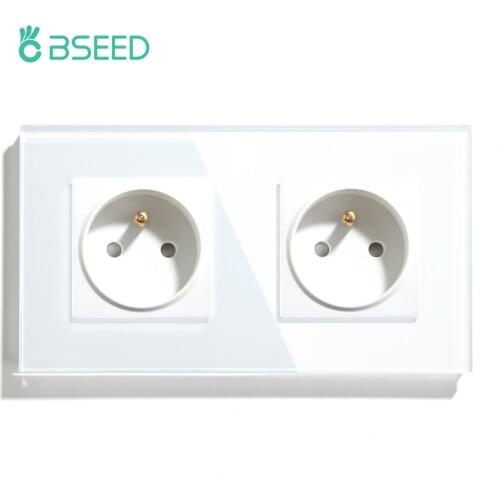BSEED France Poland Standard Double Wall Socket Power Plug With White Black Glod Mirror Crystal Glass Panel 86mm 16A 110V-250V
