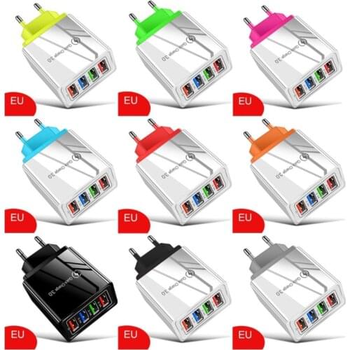 EU Standard Conversion Plug with 4 USB Quick Charge 3.1A 100-240V Wall Fast Color Chargers Travel Adapter CE ROHS FCC Certified