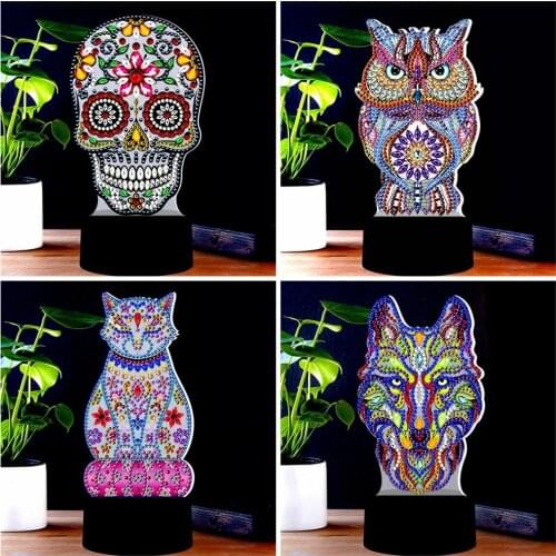 HUACAN LED Lamp Diamond Painting 5D Light Diamond Embroidery Colorful Seven Lights Rhinestones DIY Christmas Gift