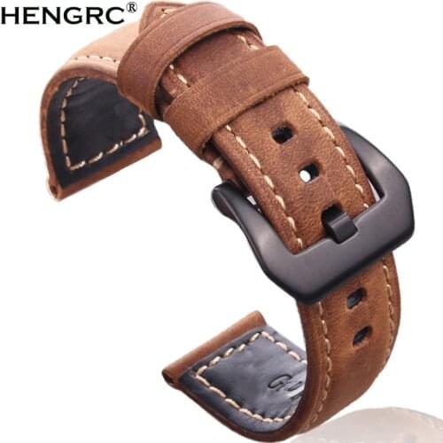 Italy Genuine Leather Handmade Watchband 22mm 24mm For PAM Vintage Watch Band Strap With Silver Black Stainless Steel Pin Buckle