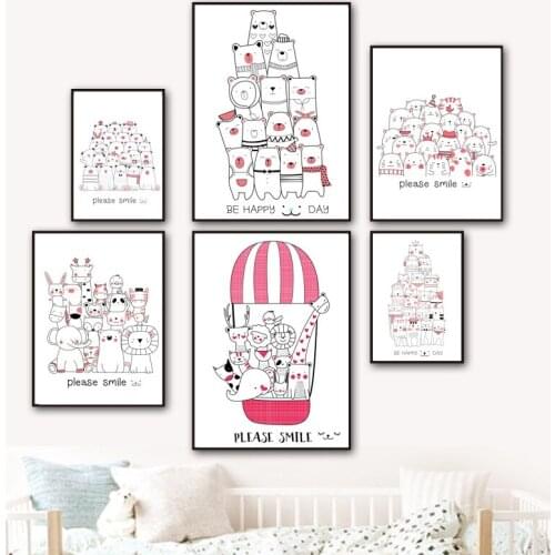 Cartoon Lion Deer Giraffe Horse Balloon Wall Art Canvas Painting Nordic Posters And Prints Animal Wall Pictures Kids Room Decor