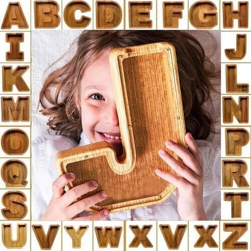 Piggy Bank Saving Pot Alphabet Wooden Innovative Cute Crafts Display Coins Counting Piggy Bank Saving Pot Money Saving Jar Decor