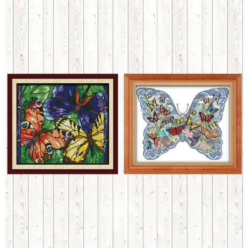 Colorful Butterflies Chinese Cross-stitch Embroidery Animals 14ct 11ct DIY Needlework Printed on Canvas Counted Fabric Handmade