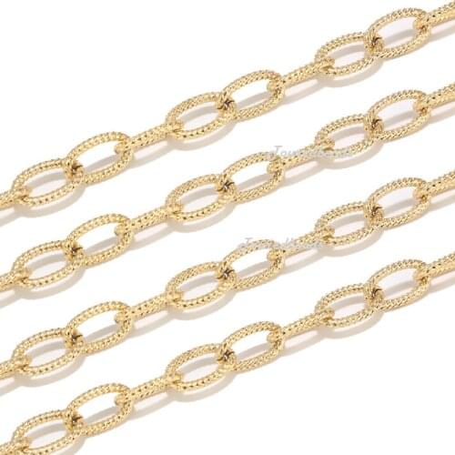 1 Meter Stainless Steel 9x15mm Gold Chunky Chains Textured Punk Choker Necklace Chain for DIY Jewelry Making Accessories
