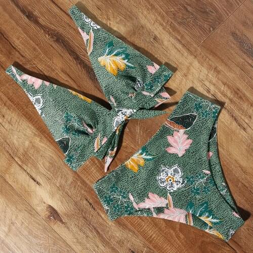 Floral Swimsuit Women 2021 Bikini Push Up High Waist Sexy Leopard Deep V Swimwear Women Solid Summer Biquini Bathing Suit