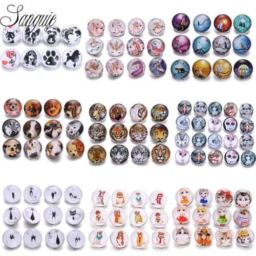 Hot selling 12pcs/lot animal snap jewelry 18mm snap buttons dog cat glass leather clasp snap button bracelet