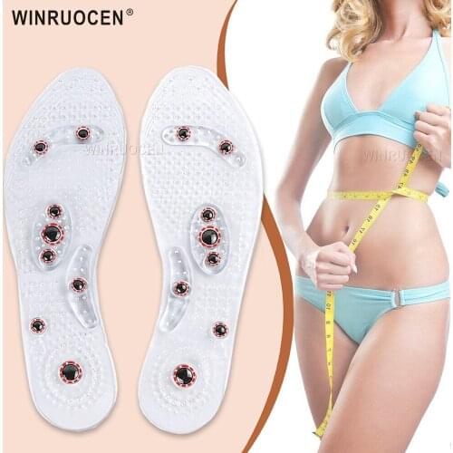 WINRUOCEN Unisex Magnetic Massage Insoles Foot Acupressure Shoe Pads Therapy Slimming Insoles for Weight Loss Transparent