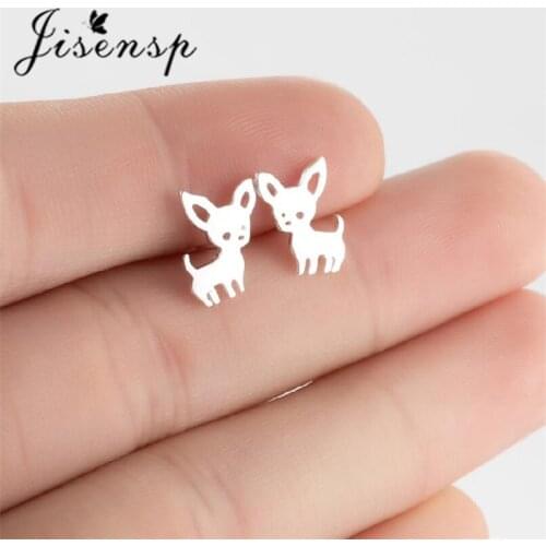 Jisensp Mini Chihuahua Stud Earrings for Women Cute 925 Sterling Silver Animal Dog Ear Studs Fashion Earring Jewelry Accessories