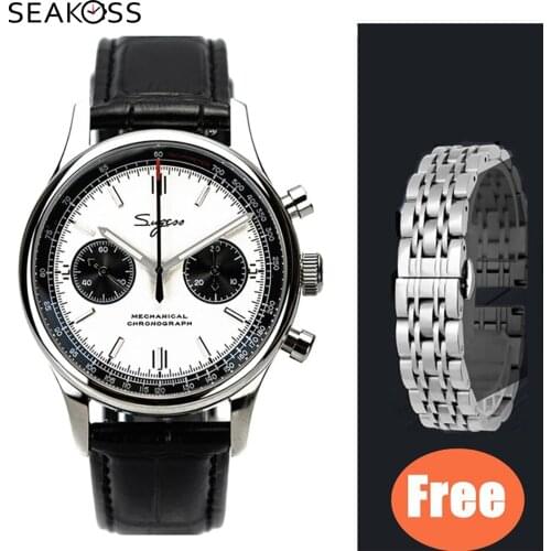 Fashion Panda Chronograph Mechanical Mens Watch Seagull 1963 Movement Sapphire Stainless Steel Watch Menes Pilot Luminous Clock